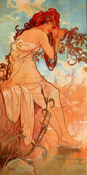  Alphons Lienzo - Verano 1896 panel checo Art Nouveau distintivo Alphonse Mucha